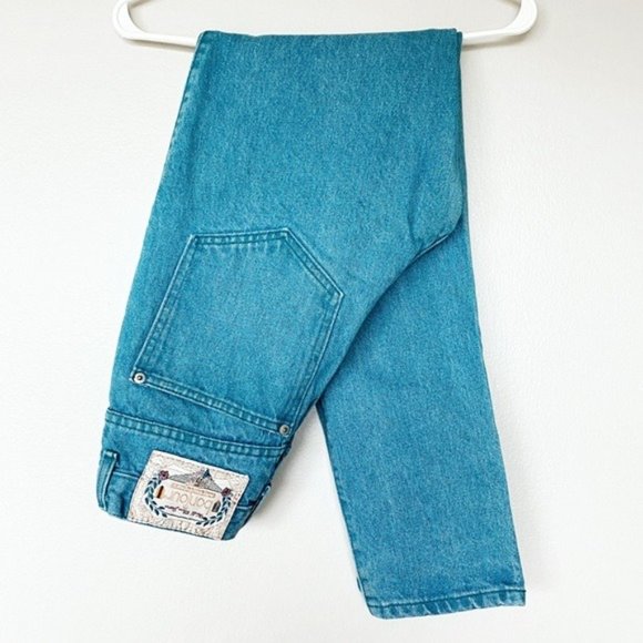 Vintage Denim - Vintage 1990s Bonjour Teal Blue Denim High Waisted Tapered Leg Classic Mom Jean